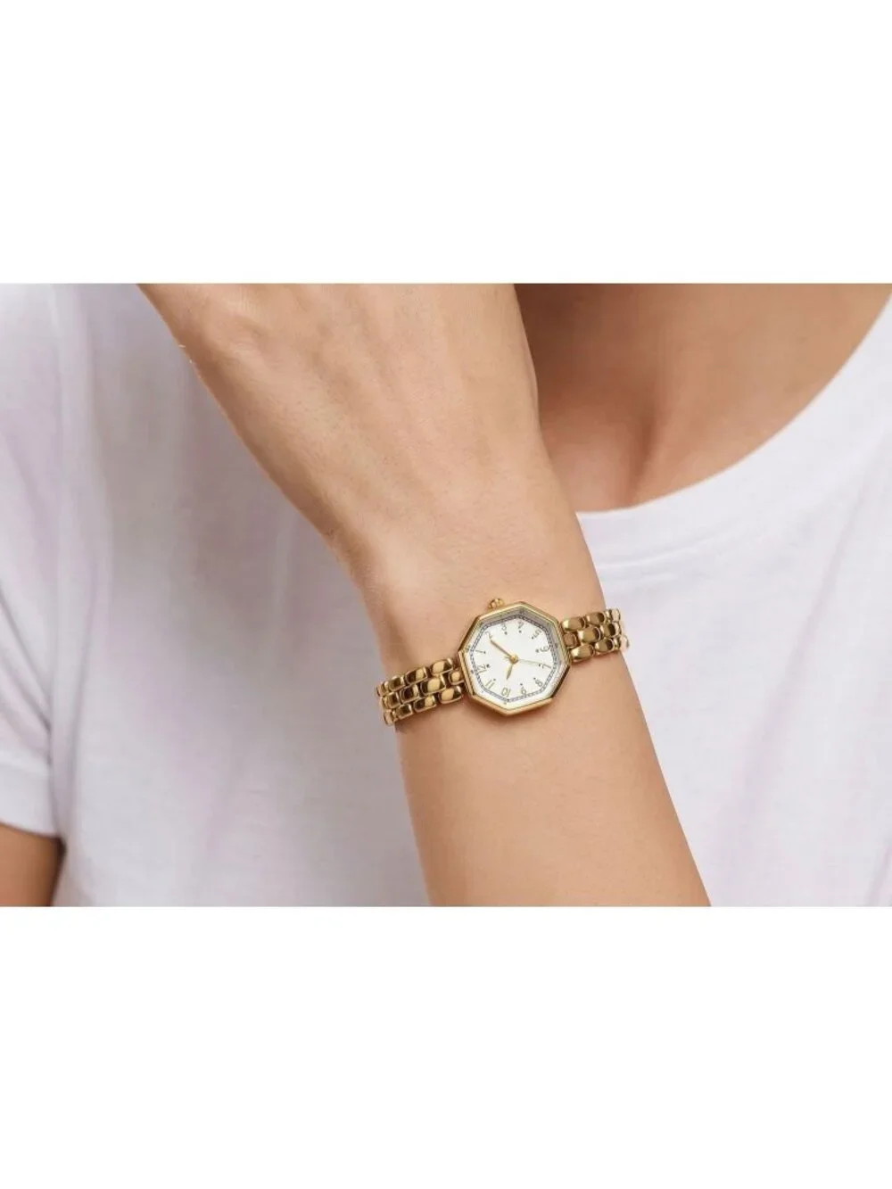 Women’s Gold White Octagonal Small Face Bracelet Quartz Movement Wrist Watch